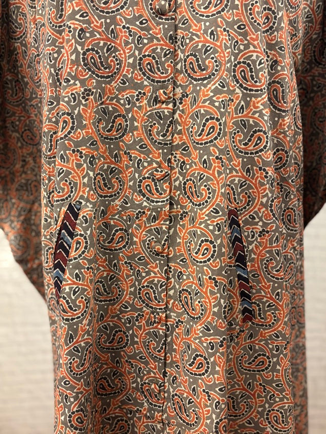 Kashish Orange High Low Midi Cotton Shirt Kaftan