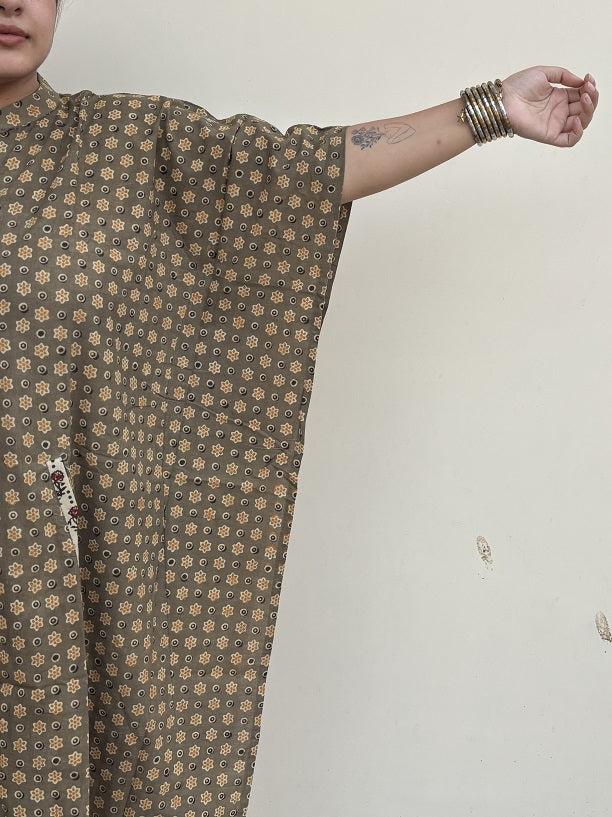 Kashish Orange Ajrakh High Low Midi Cotton Shirt Kaftan