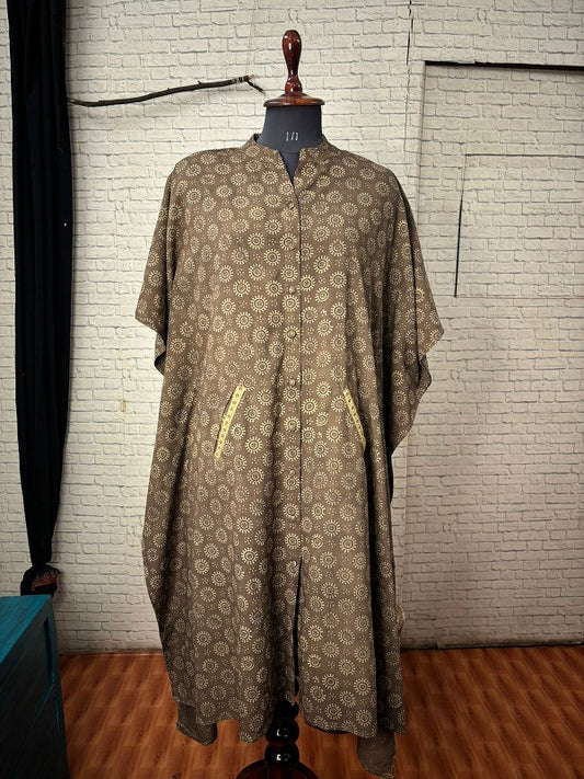 Kashish Dot Flowers Ajrakh High Low Midi Shirt Kaftan