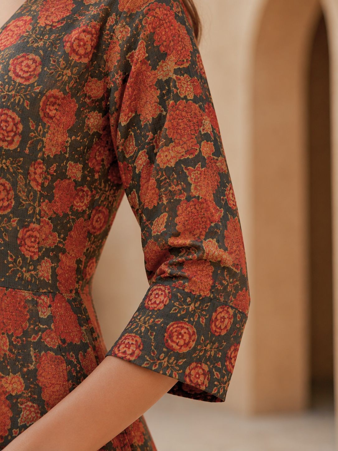 Kusum Hand Block Printed A Line Maxi Patch Dress