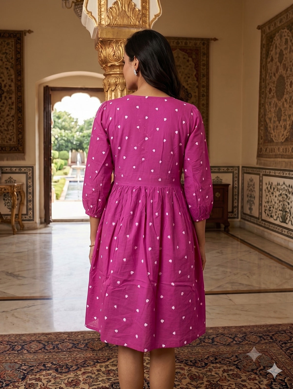 Dilsa Knee Length Hand Block Printed Flared Dress