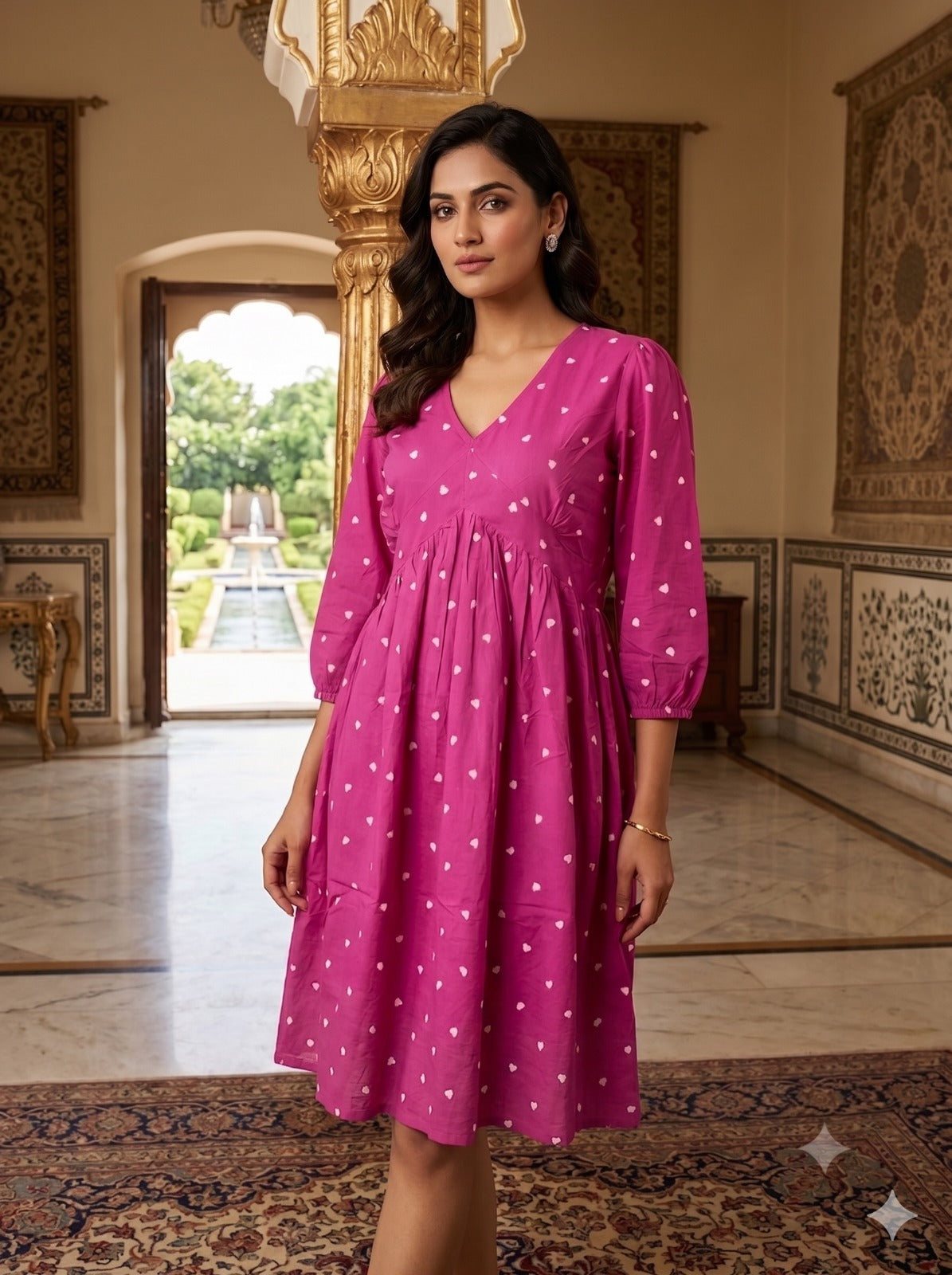Dilsa Knee Length Hand Block Printed Flared Dress