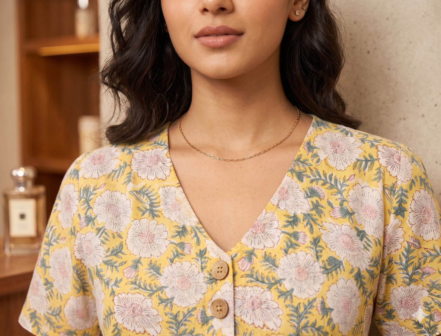 Pihu Hand Block Printed Knee Length Tiered Button Down Dress