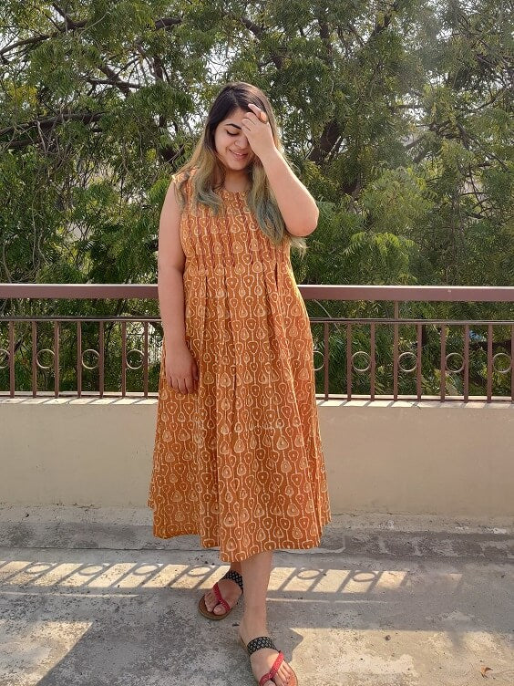 Sunset Hand Block Printed Sleeveless Dress