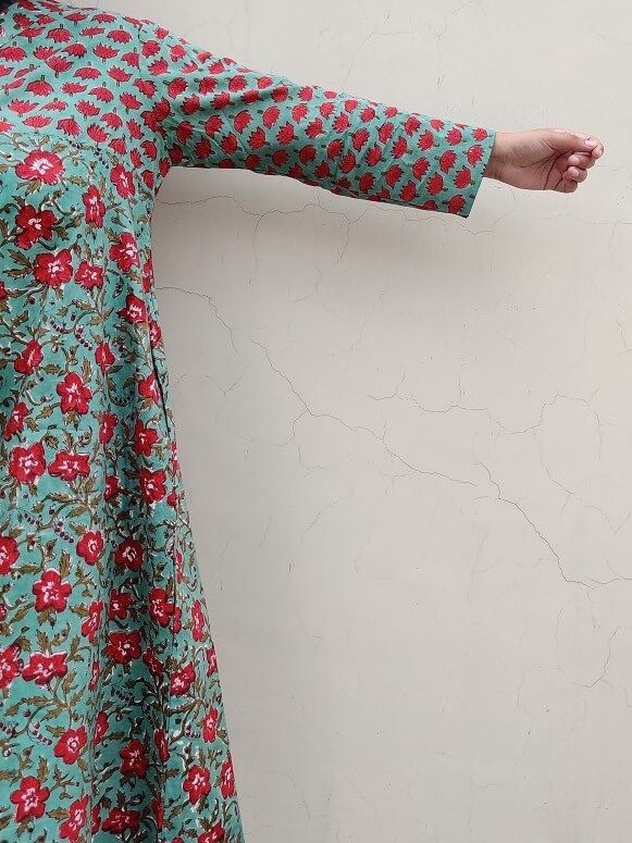 Hibiscus Hand Block Printed Cotton Kurta Set with Afghani Pants