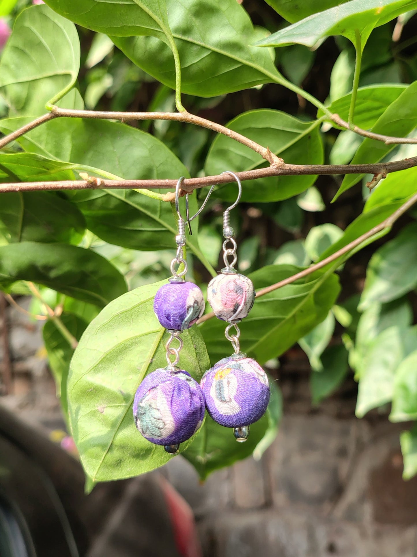 Lavender Orb Hand Block Printed Fabric Earrings