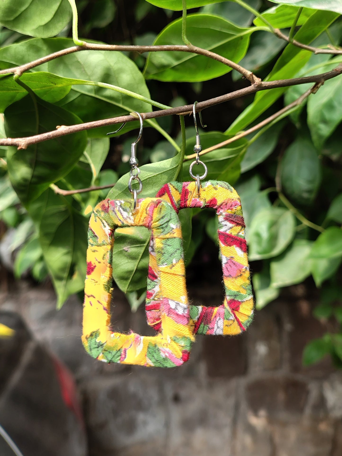 Yellow Floral Hand Block Printed Fabric Earrings