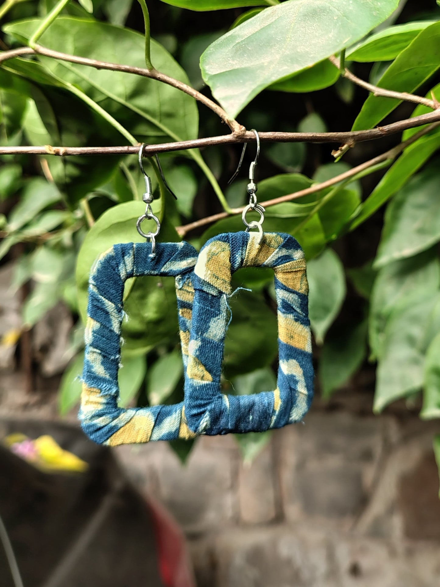 Indigo Green Hand Block Printed Fabric Earrings