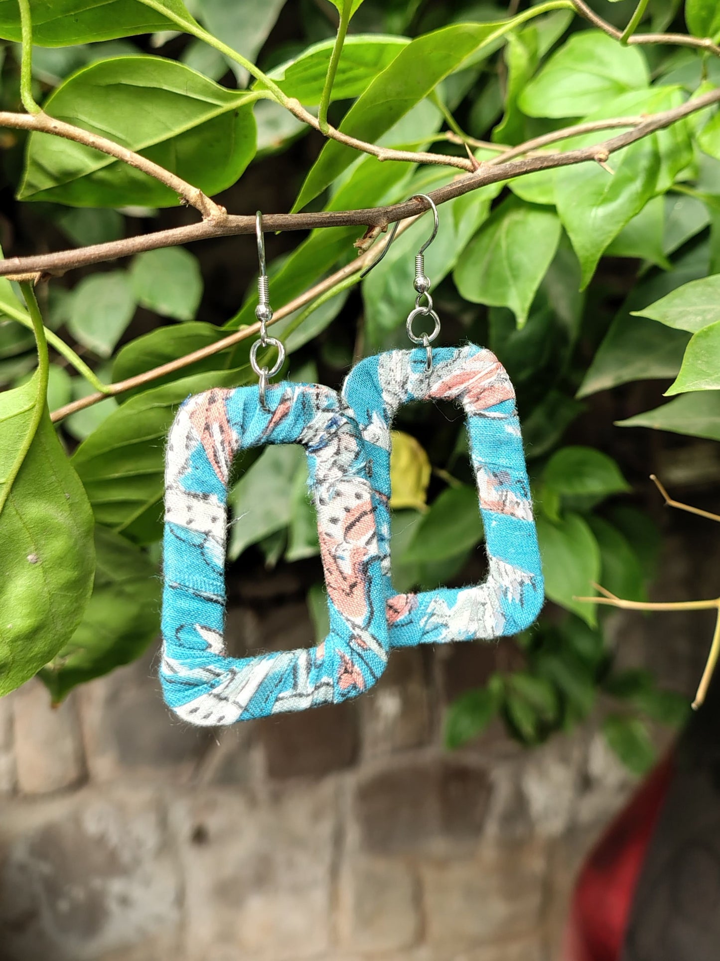 Blue Floral Hand Block Printed Fabric Earrings