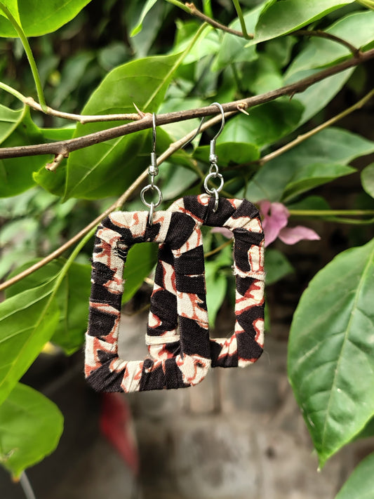 Black Red Bagru Hand Block Printed Fabric Earrings