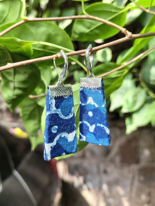 Indigo Mini Hand Block Printed Fabric Earrings