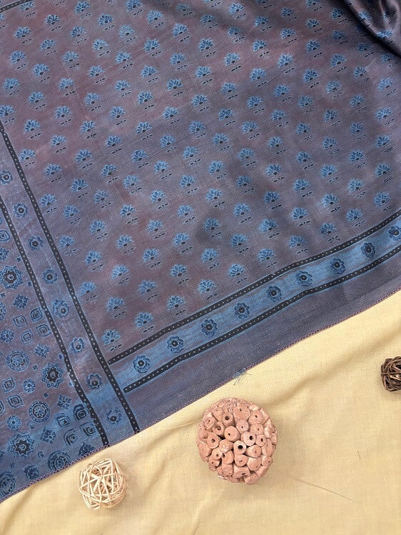 Purple Ajrakh Hand Block Printed Mashru Silk Stole
