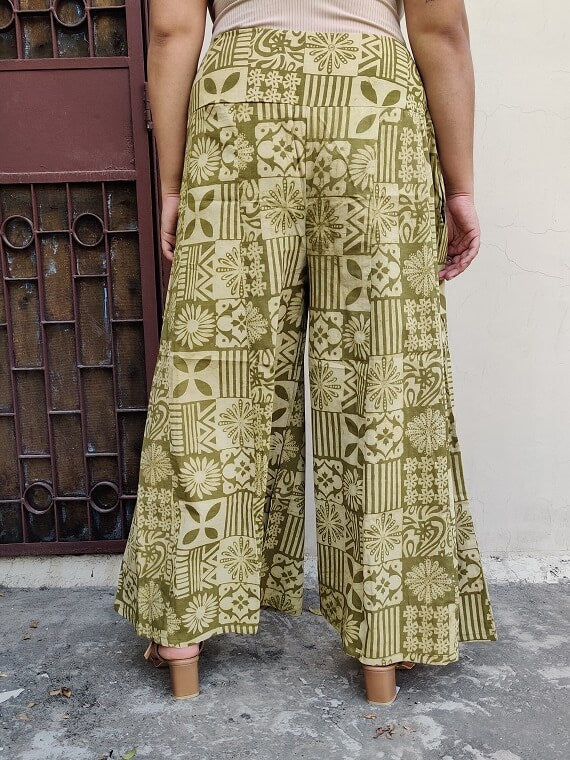 Olive Hand Block Printed Culottes and Shrug Coordinated Set
